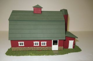 Ho Scale Red Detailed Barn W/ Stone Sides & Green Roof (footprint 8 " X 5 ")
