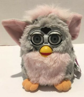 1998 Furby Leopard Grey With Black Spots Pink Belly Gray Eyes -