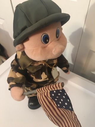Vtg MUSICAL PLUSH ARMY SOLDIER Beverly Hills Teddy Bear Co We Will Rock You 13 