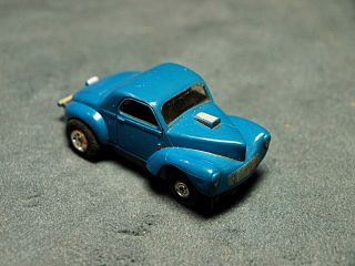Vintage Aurora Blue Willys Gasser Ho Slot Car Running