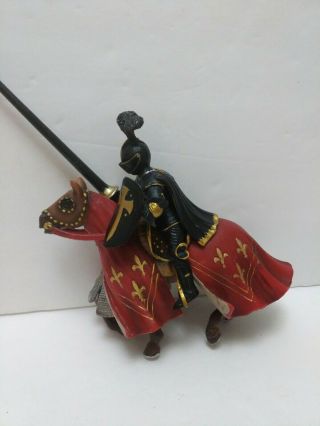 Black Schleich Jousting Knight On Red Fleur De Lis Horse
