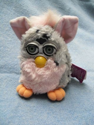6 " Pink,  Grey Spotted Furby Paper Hang Tag Dated 1998