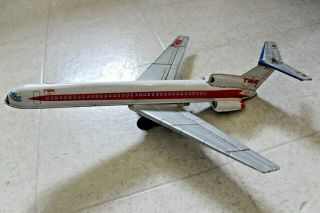 Vintage Twa Boeing 727 Friction Powered Tin Jet Airplane Made In Japan
