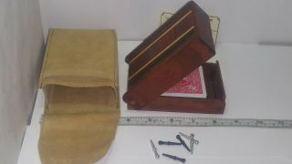 Vintage Cribage Travel Game Set.  Wood Inlay,  Leather Case.  Dryad Woodworks Usa