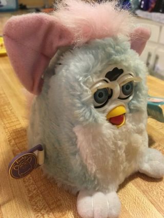 1999 Furby Babies Baby Blue White w/Pink Ears 2