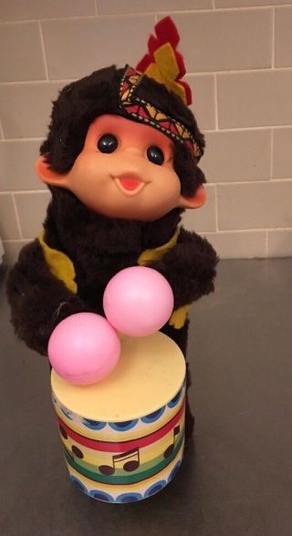 ALPS Japan Cha - Cha Drumming Monkey Battery Operated Drummer Drum 3284 GYD 3