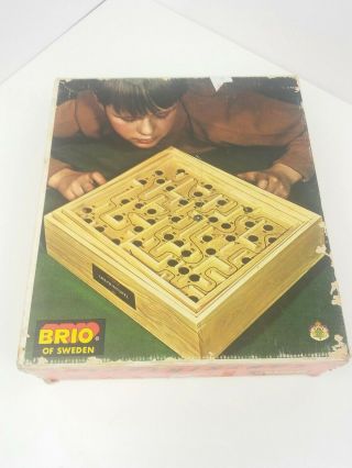 Vintage Brio Of Sweden Wooden Labyrinth Labryrintspel Game Complete Box