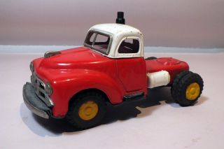Vtg 1950s Sss Shioji Friction Motor Truck Tractor Dodge Red White Japan Tin Toy