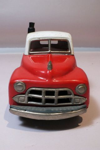 Vtg 1950s SSS Shioji Friction Motor Truck Tractor Dodge Red White Japan Tin Toy 2