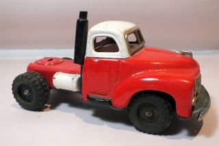 Vtg 1950s SSS Shioji Friction Motor Truck Tractor Dodge Red White Japan Tin Toy 3