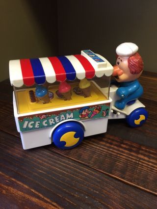 Vintage Cheng Cheng Ice Cream Cones Cart Bicycle Toy 1988 Delivery Man Honk