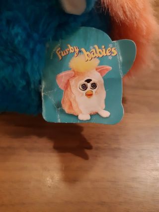 1999 Tiger Furby Babies Blue/White with Pink hair and tail.  Blue eyes. 3