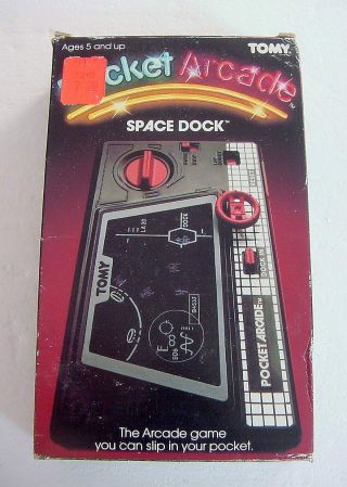 Tomy Pocket Arcade Space Dock 1982 Wind Up Hand Held Game W/ Box & Instructions
