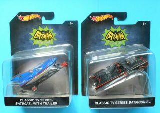 Hot Wheels Batman Classic Tv Series Batmobile & Batboat W/trailer - 1:50 Scale