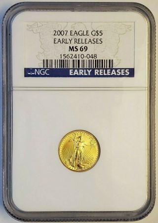 2007 - $5 1/10oz American Gold Eagle Ms69 Ngc - Early Releases Blue