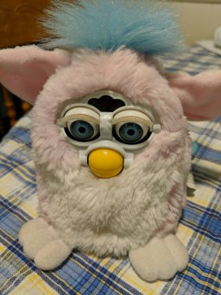 1999 Tiger Furby Babies Pink Body White Chest Blue Hair & Eyes Model 70 - 940