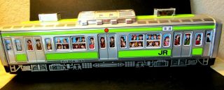 Vintage Tin Japanese Commuter Train Car Friction Toy Great Graphics