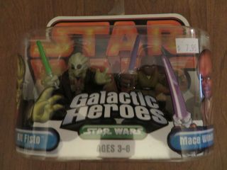 2005 Hasbro Star Wars Galactic Heroes 2 Pack Kit Fisto & Mace Windu Nip