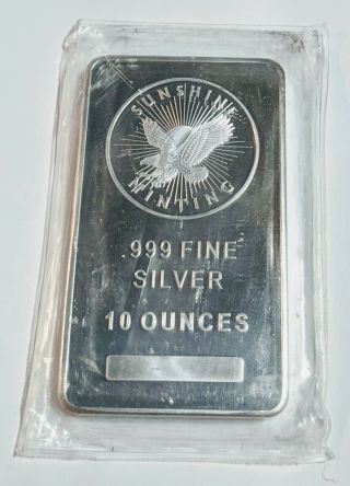 . 999 Fine Solid Silver 10 Oz Sunshine Minting Bar Eagle