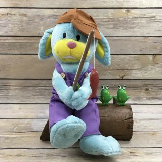 Gemmy Fishing Bunny & Frogs On Log Singing Animated Plush Polly Wolly Doodle