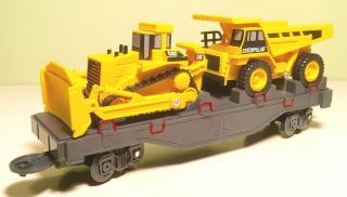 Toy State Battery Op.  Caterpillar Train Locomotive Caboose And Flatcar With Load 3