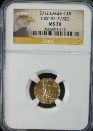 2012 $5 1/10oz Gold American Eagle Ngc Ms 70 1st Releases (143)