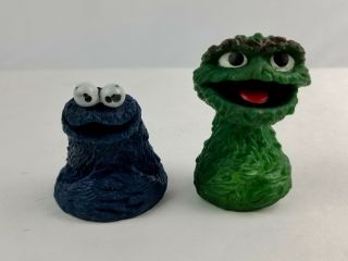 Pair Vintage Sesame Street Finger Puppets Cookie Monster Oscar The Grouch Muppet