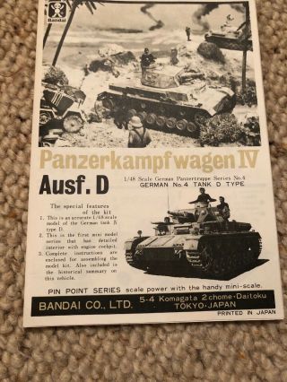 Vintage Bandai WW2 German Panzerkampfwagen IV Ausf.  D 1/48 Model Kit 3