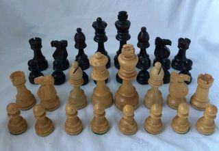 Vintage Carved Wood Chess Set 4” Tall King