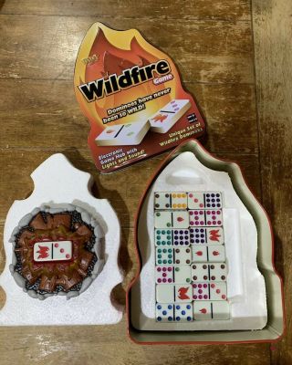 Wildfire Dominoes Dominos Electronic Game Lights Sound Fundex Tin