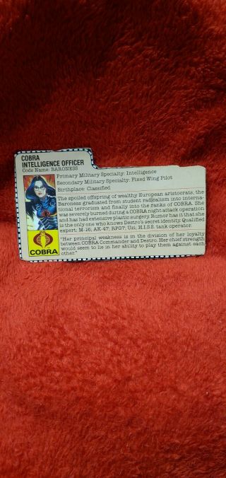 1984 Cobra Baroness V.  1 File Card 2 Peach Filecard Bio Gi/g.  I Joe Jtc