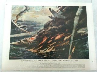 Old Military Print The Battle Of Coral Sea 7 - 8 May 1942 Oil By Robert Benny