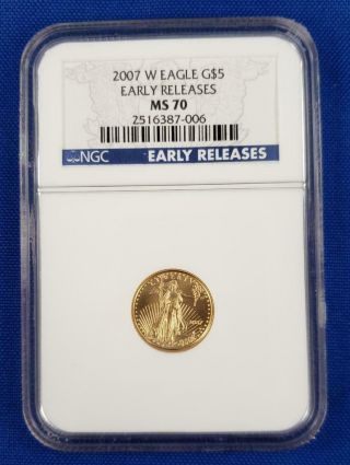 2007 - W Us 1/10th Oz Gold $5 Eagle Burnished Ngc Ms70 " Early Releases " L5587