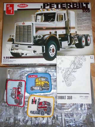 Amt Ertl 1:25 Peterbilt 359 Conventional Tractor Truck Model Kit,  3 Patches