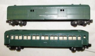 Two American Flyer Lines Green S Gauge 651 & 655 Cars
