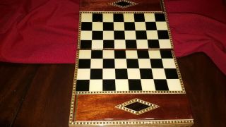 Ornate Wooden Traveling Chess Set Complete 32 Chessmen Look