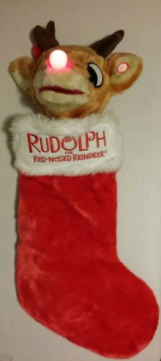 Rudolph The Red Nose Reindeer Gemmy Plush Stocking Plays Music And Nose Lights