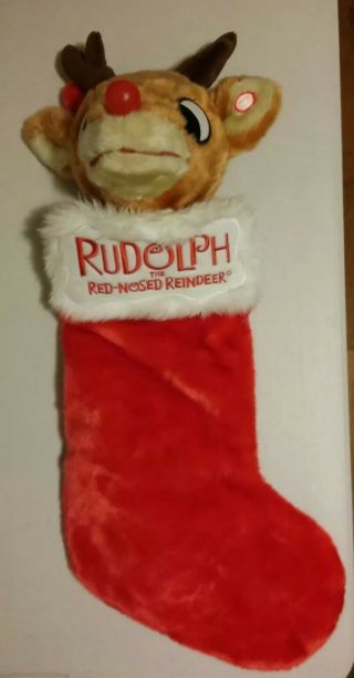 Rudolph the Red Nose Reindeer Gemmy Plush Stocking plays music and nose lights 2