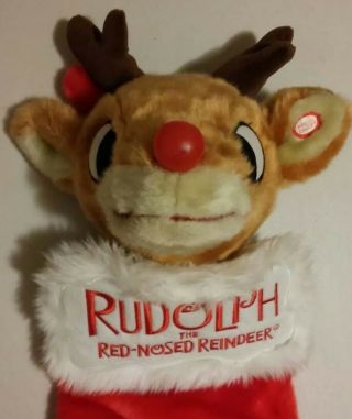 Rudolph the Red Nose Reindeer Gemmy Plush Stocking plays music and nose lights 3