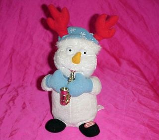 11 " Christmas Snowman Playing A Saxophone Animated Musical Plush Figure