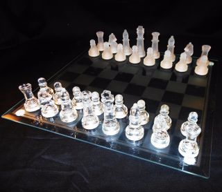 Glass Chess Set With Board Clear N Frosted Glass Chess Set