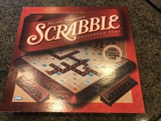 Scrabble Deluxe Turntable Crossword Board Game 100 Complete Perfect Once