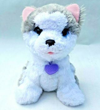 Hasbro Furreal Friends White Grey Puppy Dog Purple Collar Barks Soft Plush Toy