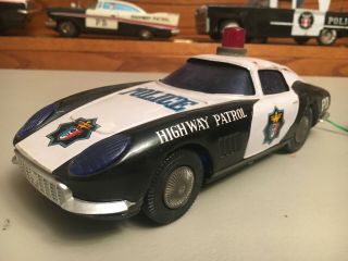 Vintage Daishin Battery Operated Remote Control Tin Toy Police Car Japan