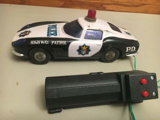 Vintage Daishin Battery Operated Remote Control Tin Toy Police Car Japan 2