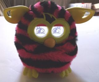2012 Furby Boom Talking Interactive Pet Pink Black Stripes Yellow Hasbro