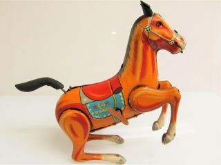 Vintage Daiya Wind - Up Bucking Bronco Horse Cs Ranch Tin Toy Japan 1960 