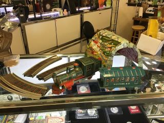 Vintage 13 " Tin Litho Toy Train Trademark Toys Japan 1441 With Car,  Track