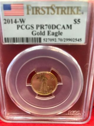 2014 W $5 Proof Gold Eagle 1/10 Oz Pcgs Pr70 Dcam First Strike Label Perfect