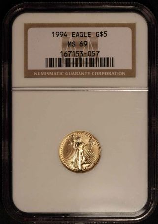 1994 American $5 Gold Eagle (1/10th Oz) Ngc Ms - 69 - Usa